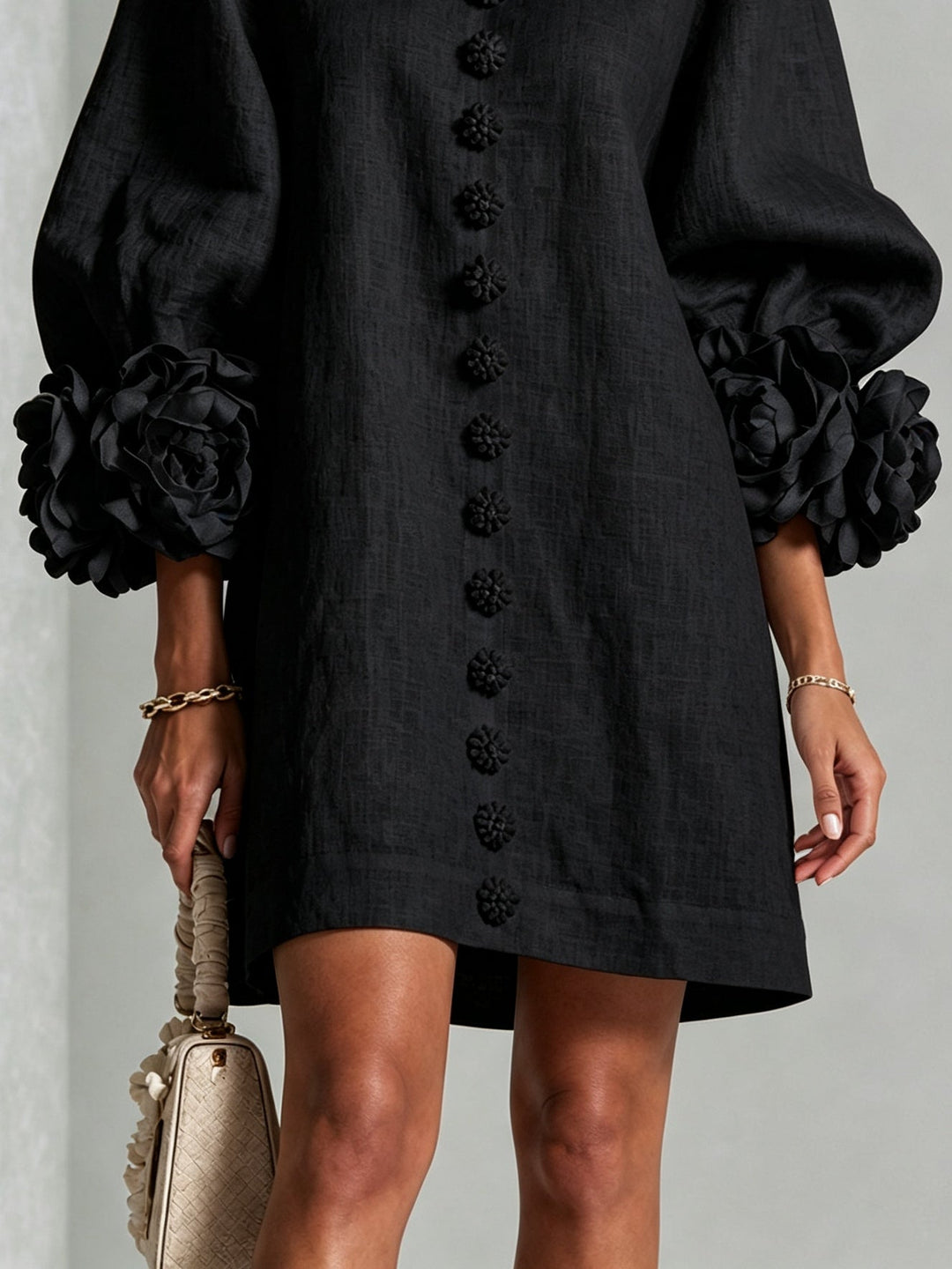Rosamund | Women's Floral-Cuff Button Mini Dress