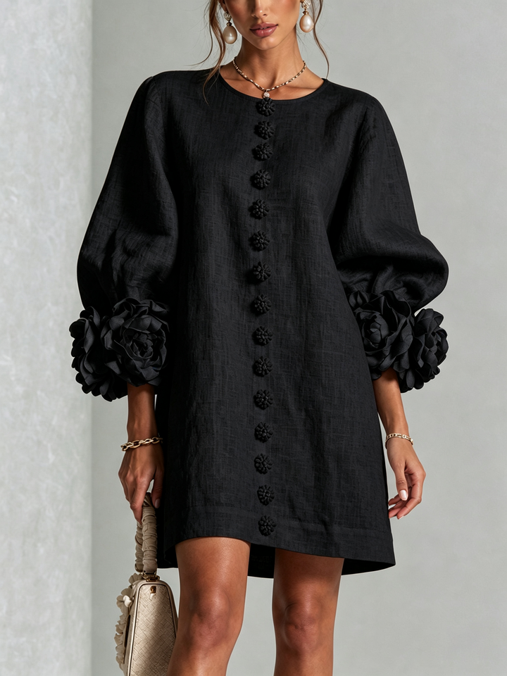 Juniper | Women's Round Neck Mini Dress with Voluminous Sleeves