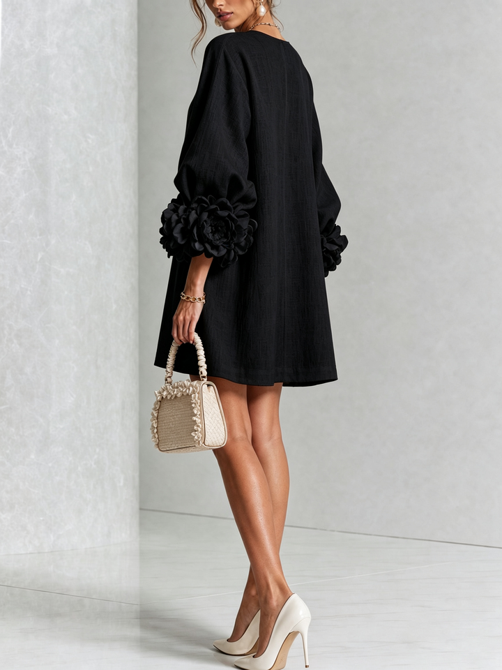 Juniper | Women's Round Neck Mini Dress with Voluminous Sleeves