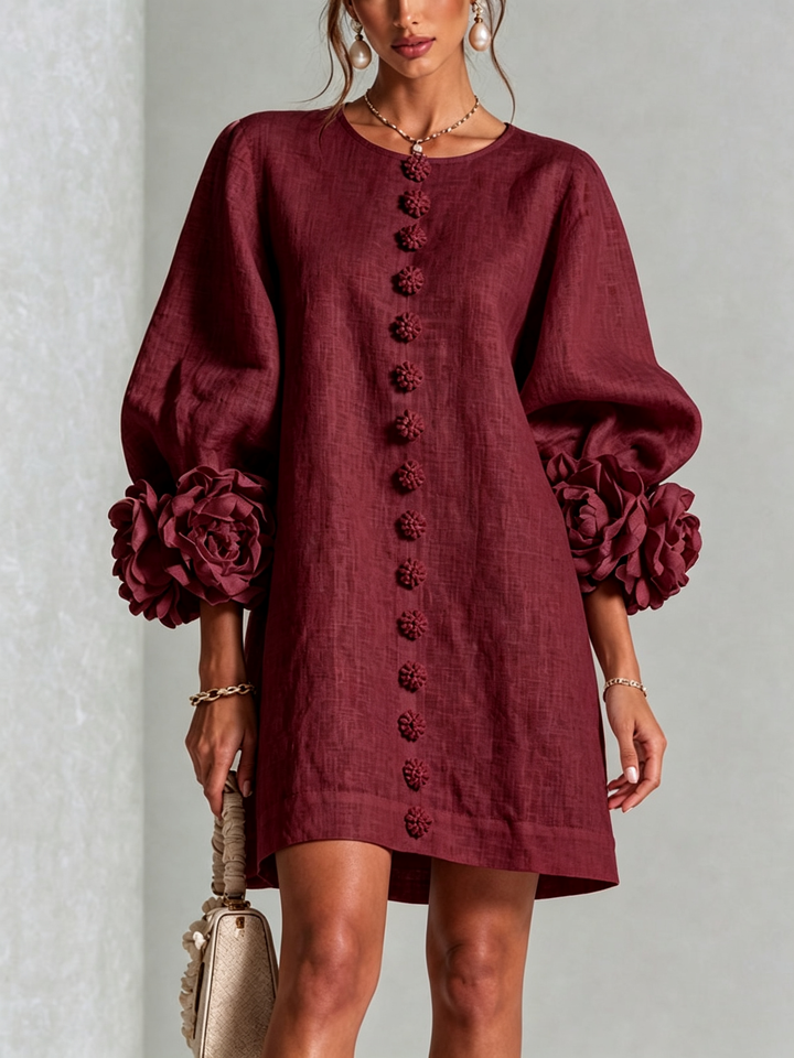 Marguerite | Women's Floral-Cuff Button Mini Dress