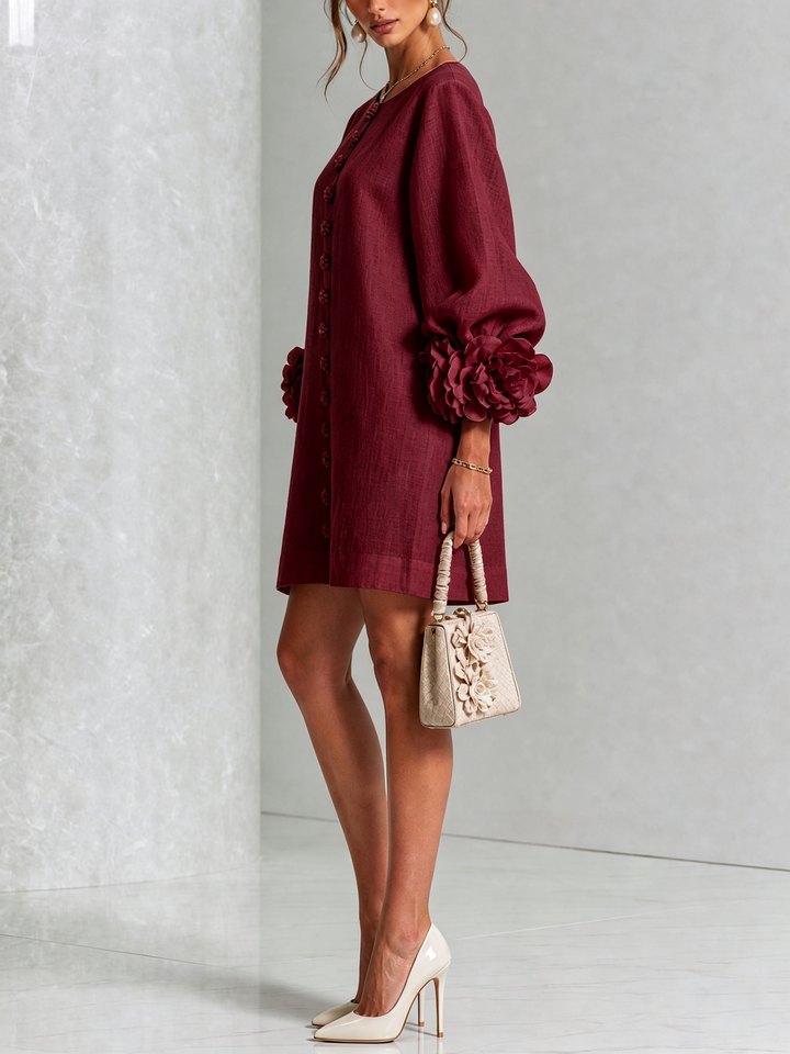 Juniper | Women's Round Neck Mini Dress with Voluminous Sleeves