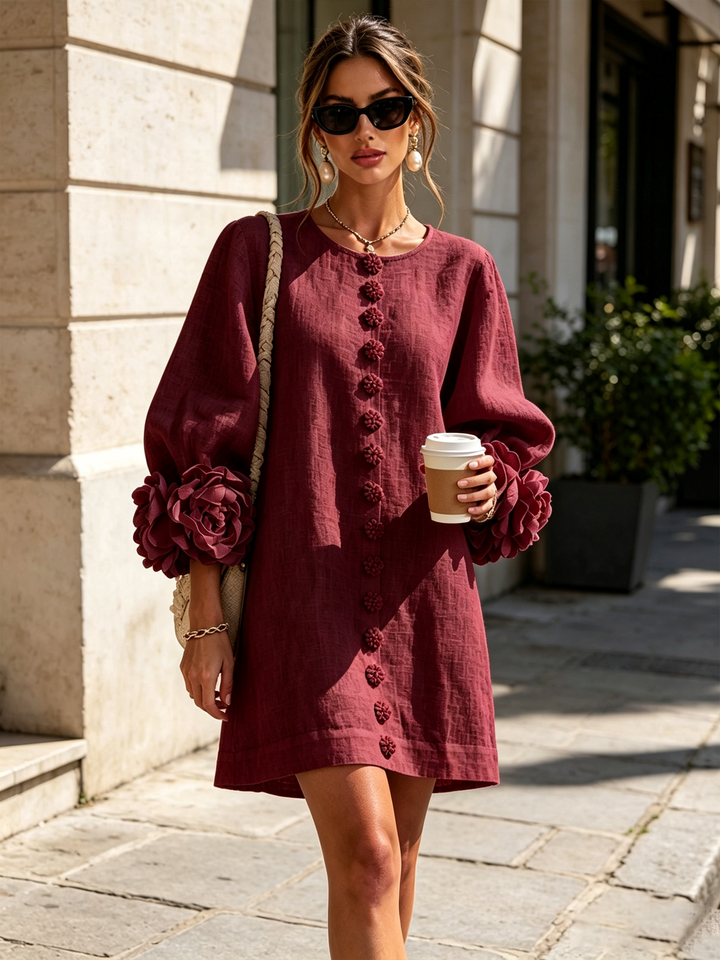 Juniper | Women's Round Neck Mini Dress with Voluminous Sleeves