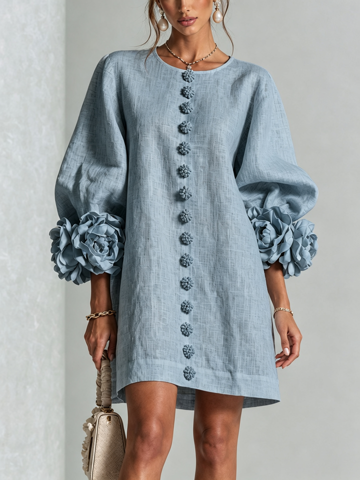 Marguerite | Women's Floral-Cuff Button Mini Dress
