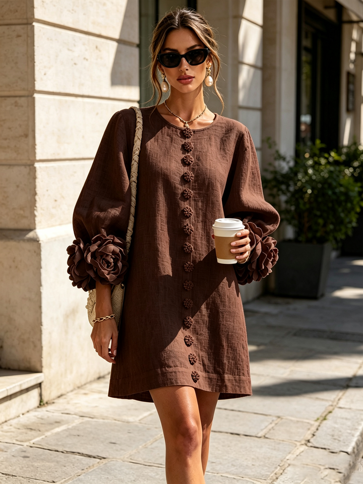 Juniper | Women's Round Neck Mini Dress with Voluminous Sleeves