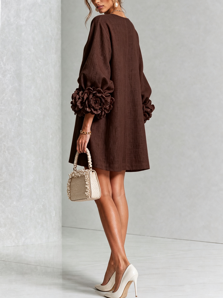 Juniper | Women's Round Neck Mini Dress with Voluminous Sleeves
