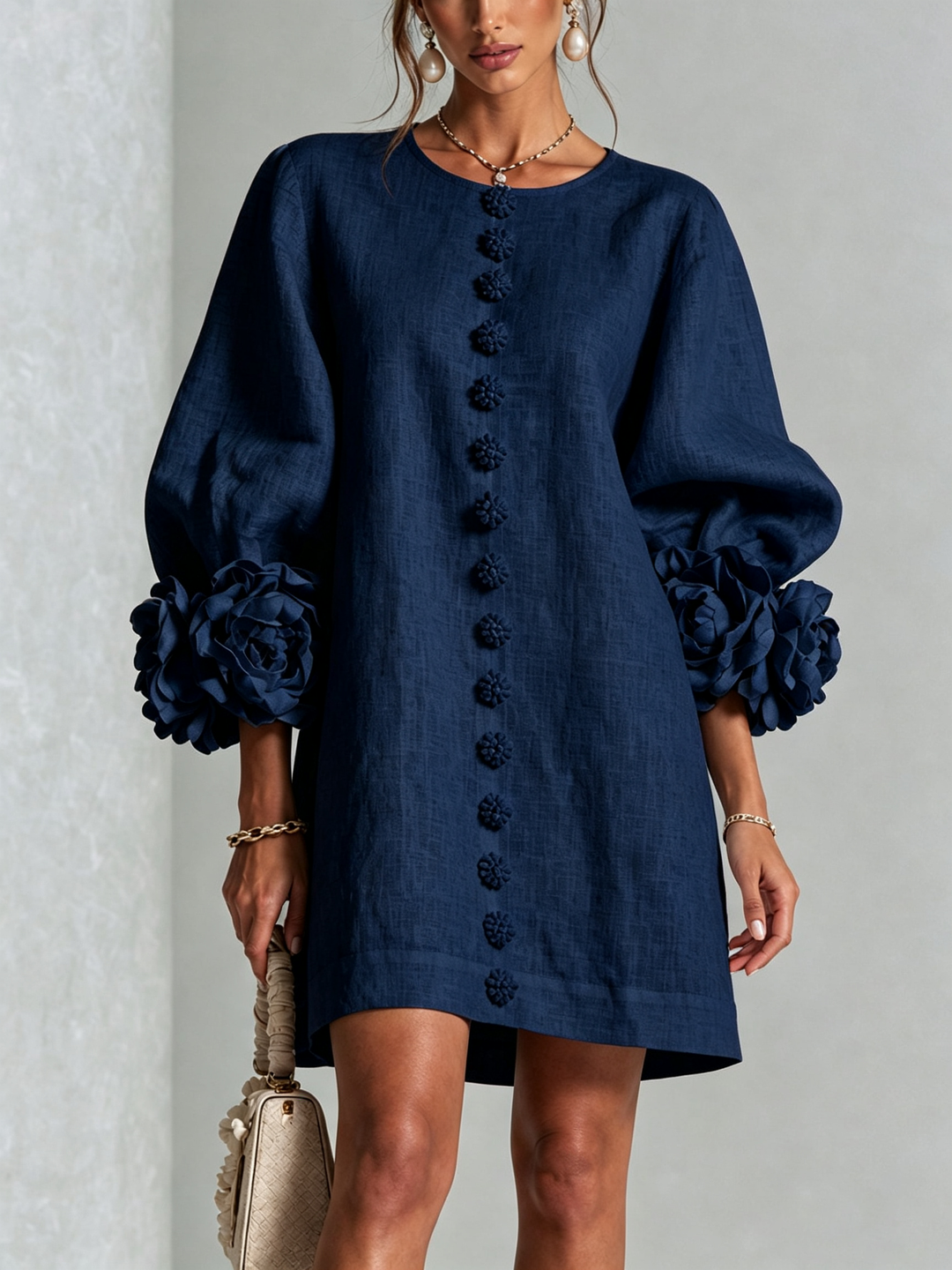 Clementine | Women's Relaxed Mini Dress with Rosette Cuffs