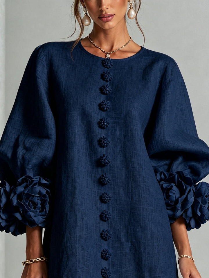 Clementine | Women's Relaxed Mini Dress with Rosette Cuffs