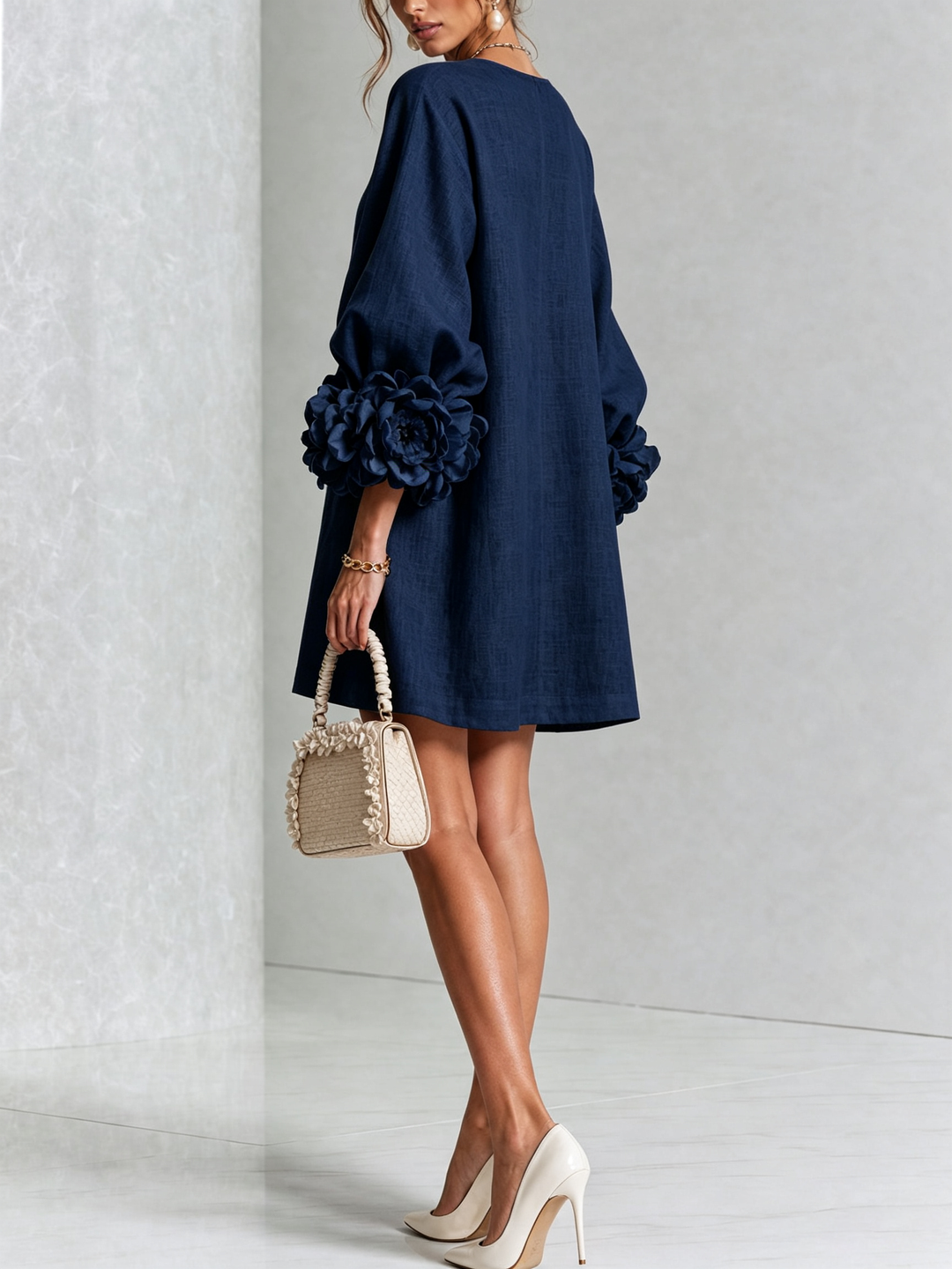 Marguerite | Women's Floral-Cuff Button Mini Dress