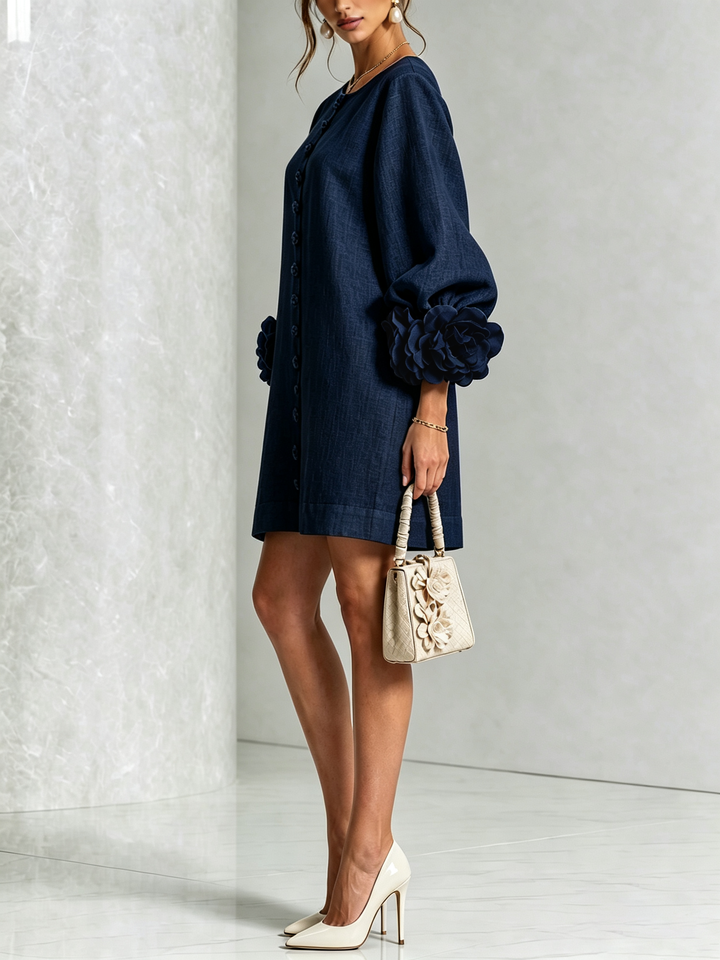 Clementine | Women's Relaxed Mini Dress with Rosette Cuffs