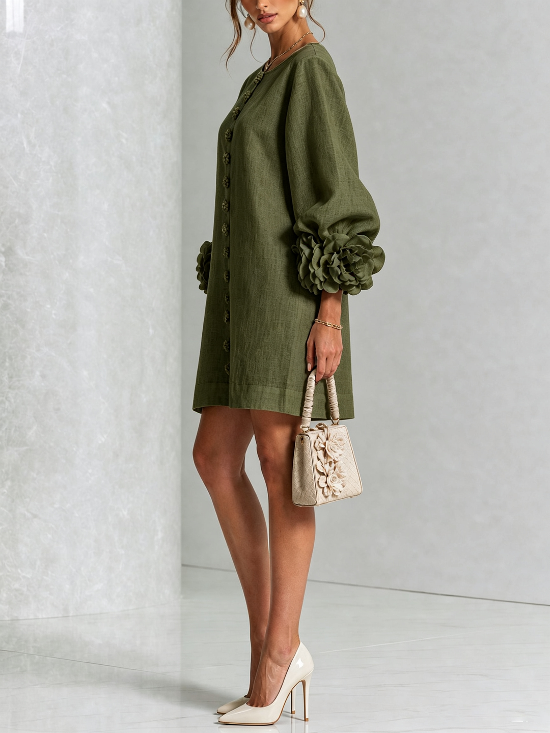 Corynne | Women's Floral-Detail Button Mini Dress