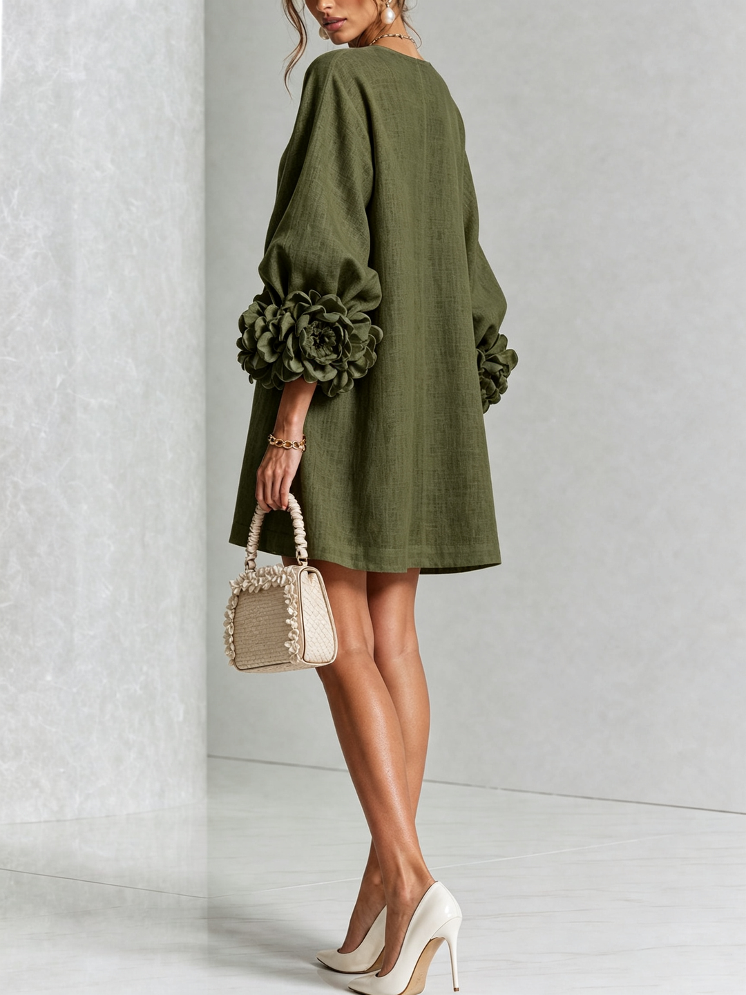 Juniper | Women's Round Neck Mini Dress with Voluminous Sleeves