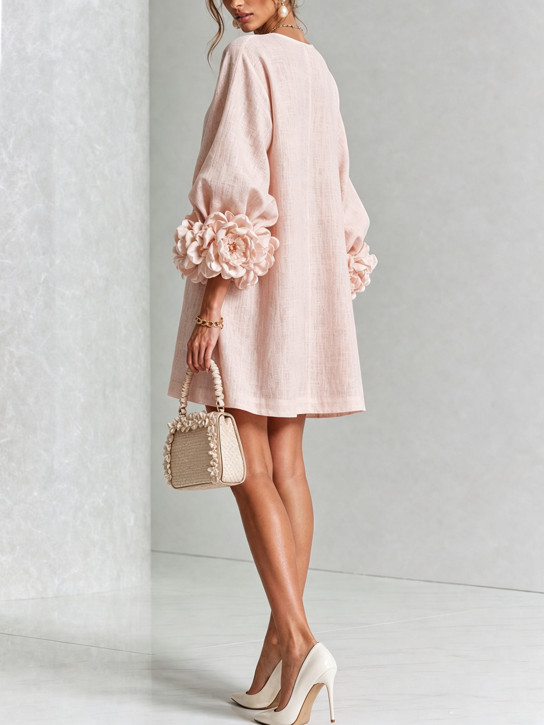 Juniper | Women's Round Neck Mini Dress with Voluminous Sleeves