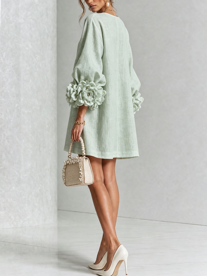 Juniper | Women's Round Neck Mini Dress with Voluminous Sleeves