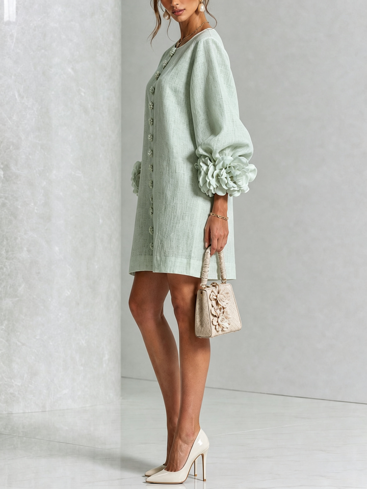 Juniper | Women's Round Neck Mini Dress with Voluminous Sleeves