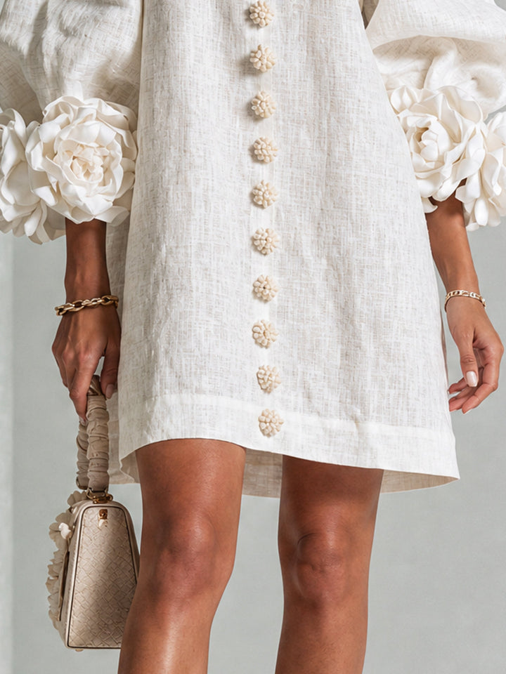 Juniper | Women's Round Neck Mini Dress with Voluminous Sleeves
