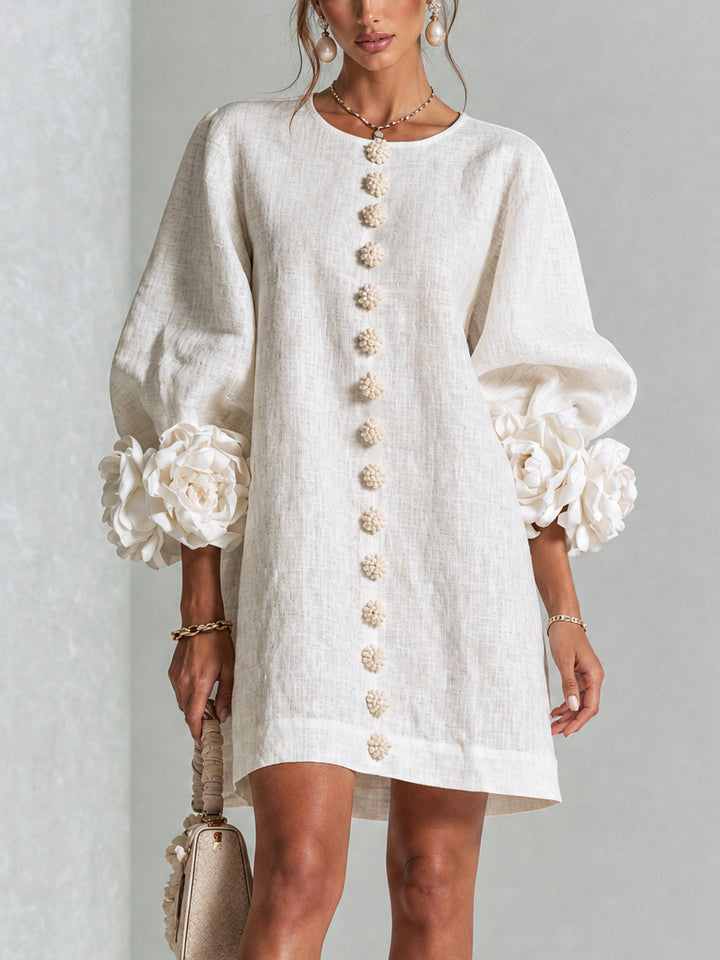 Juniper | Women's Round Neck Mini Dress with Voluminous Sleeves