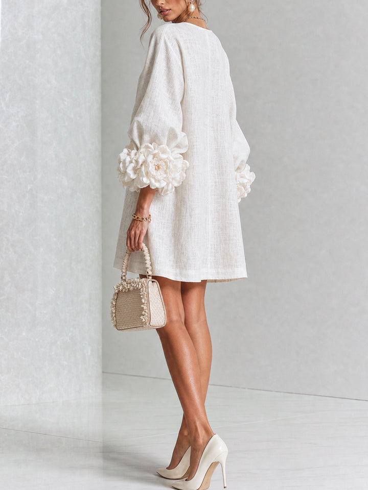 Marguerite | Women's Floral-Cuff Button Mini Dress