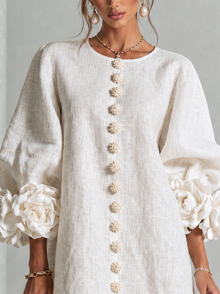 Juniper | Women's Round Neck Mini Dress with Voluminous Sleeves