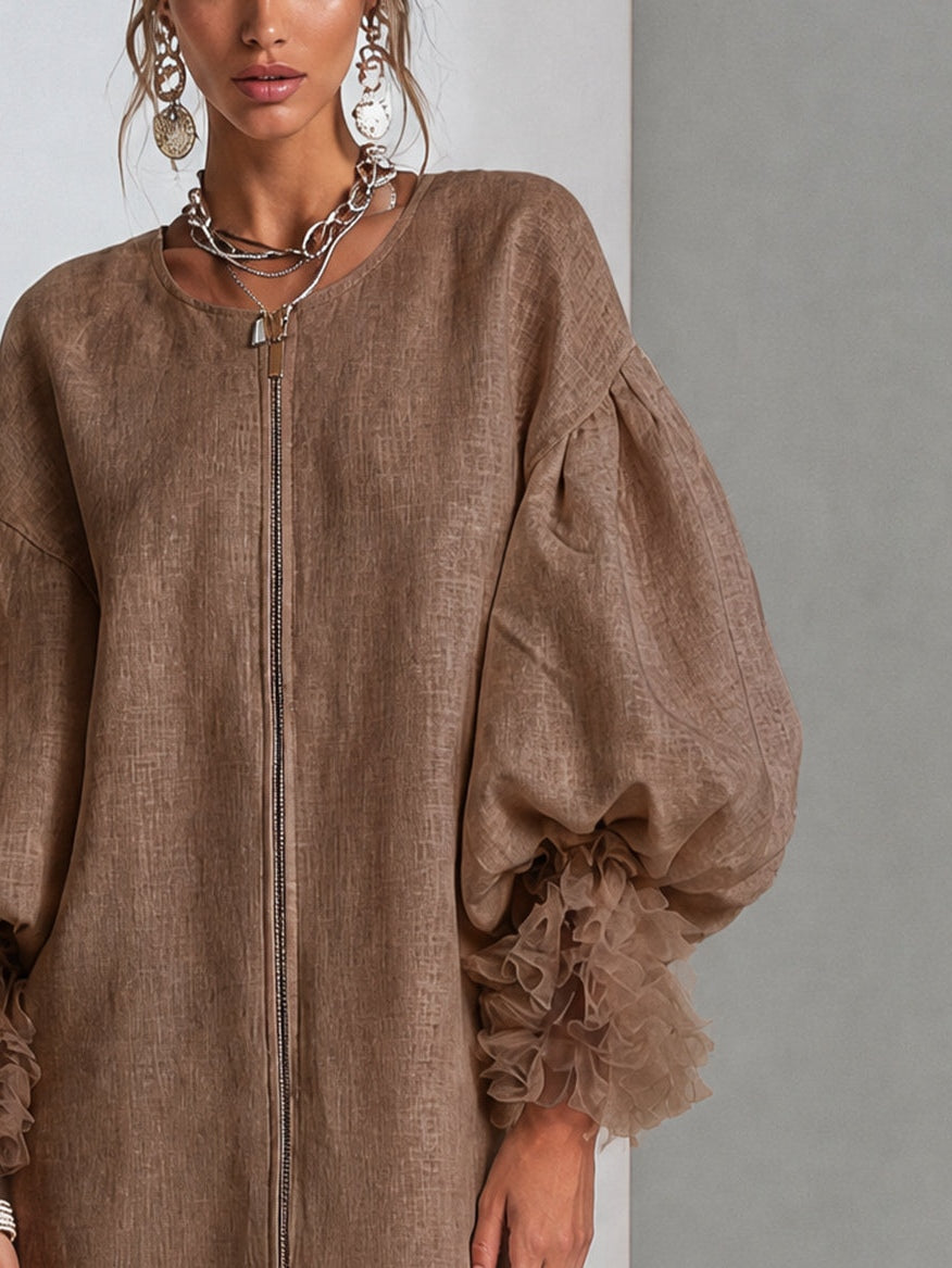 Dahlia | Women's Zip-Front Balloon Sleeve Mini Dress