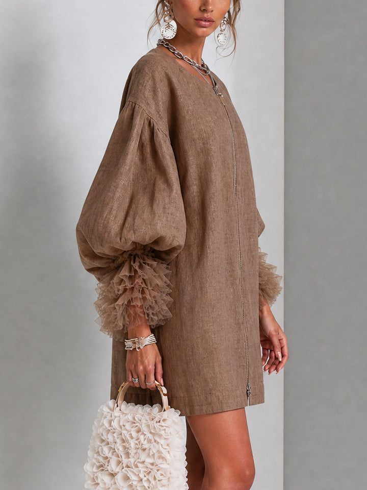 Dahlia | Women's Zip-Front Balloon Sleeve Mini Dress