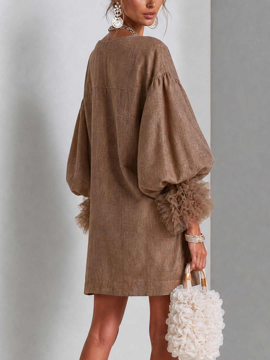 Dahlia | Women's Zip-Front Balloon Sleeve Mini Dress