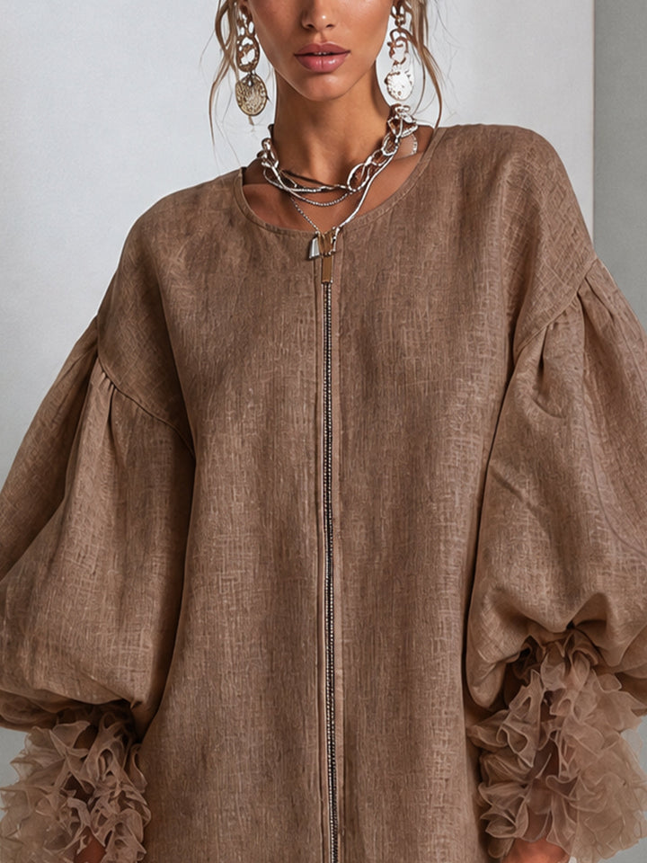 Dahlia | Women's Zip-Front Balloon Sleeve Mini Dress