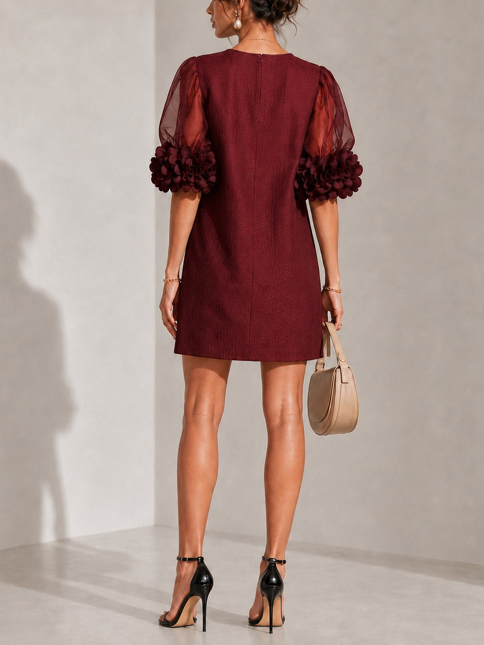 Philippa | Women's Floral-Cuff Puff-Sleeve Mini Dress