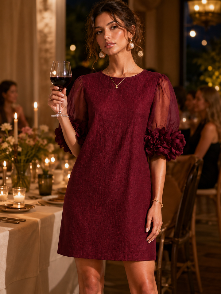 Philippa | Women's Floral-Cuff Puff-Sleeve Mini Dress
