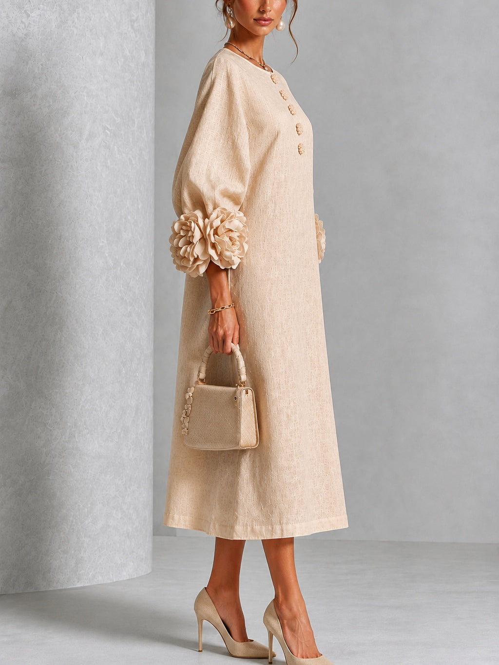 Rosanne | Women's Rosette-Cuff Midi Dress