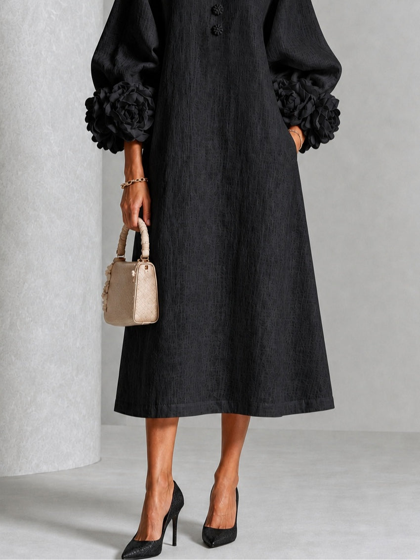 Genevra | Women's Floral-Cuff A-Line Midi Dress