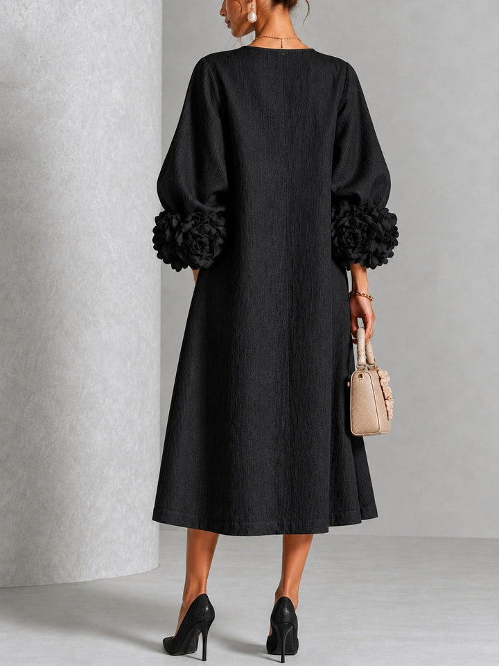 Genevra | Women's Floral-Cuff A-Line Midi Dress