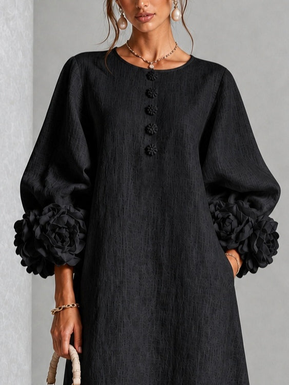 Genevra | Women's Floral-Cuff A-Line Midi Dress