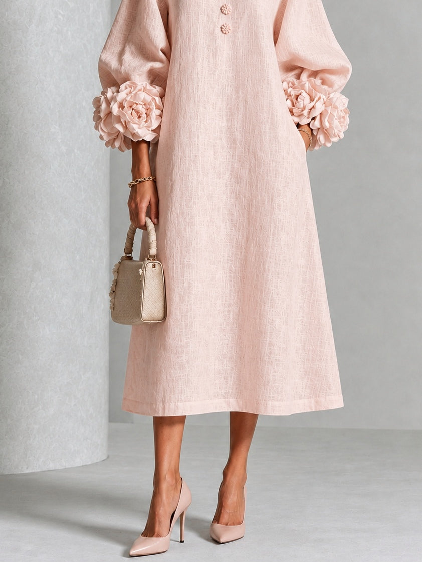 Rosetta | Women's Floral-Cuff Buttoned Midi Dress
