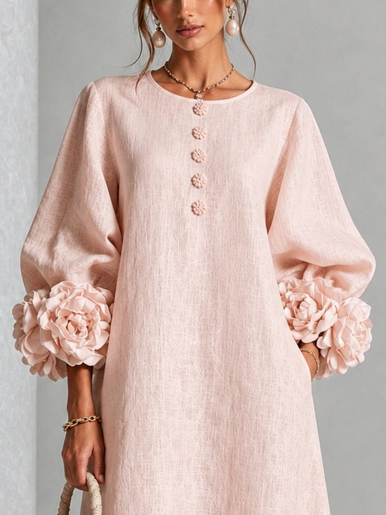 Rosetta | Women's Floral-Cuff Buttoned Midi Dress