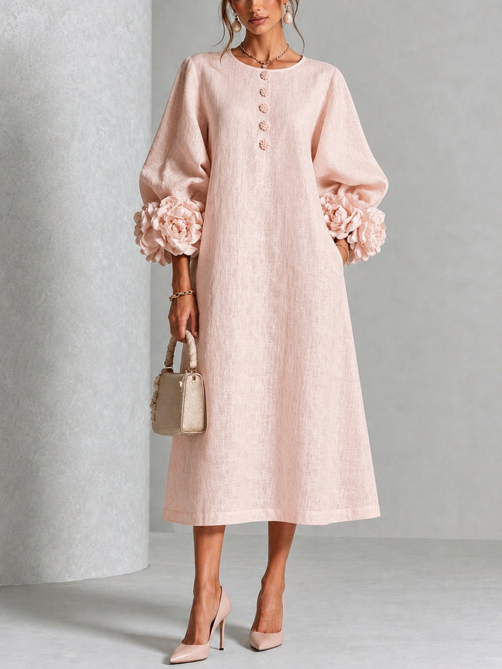 Rosetta | Women's Floral-Cuff Buttoned Midi Dress