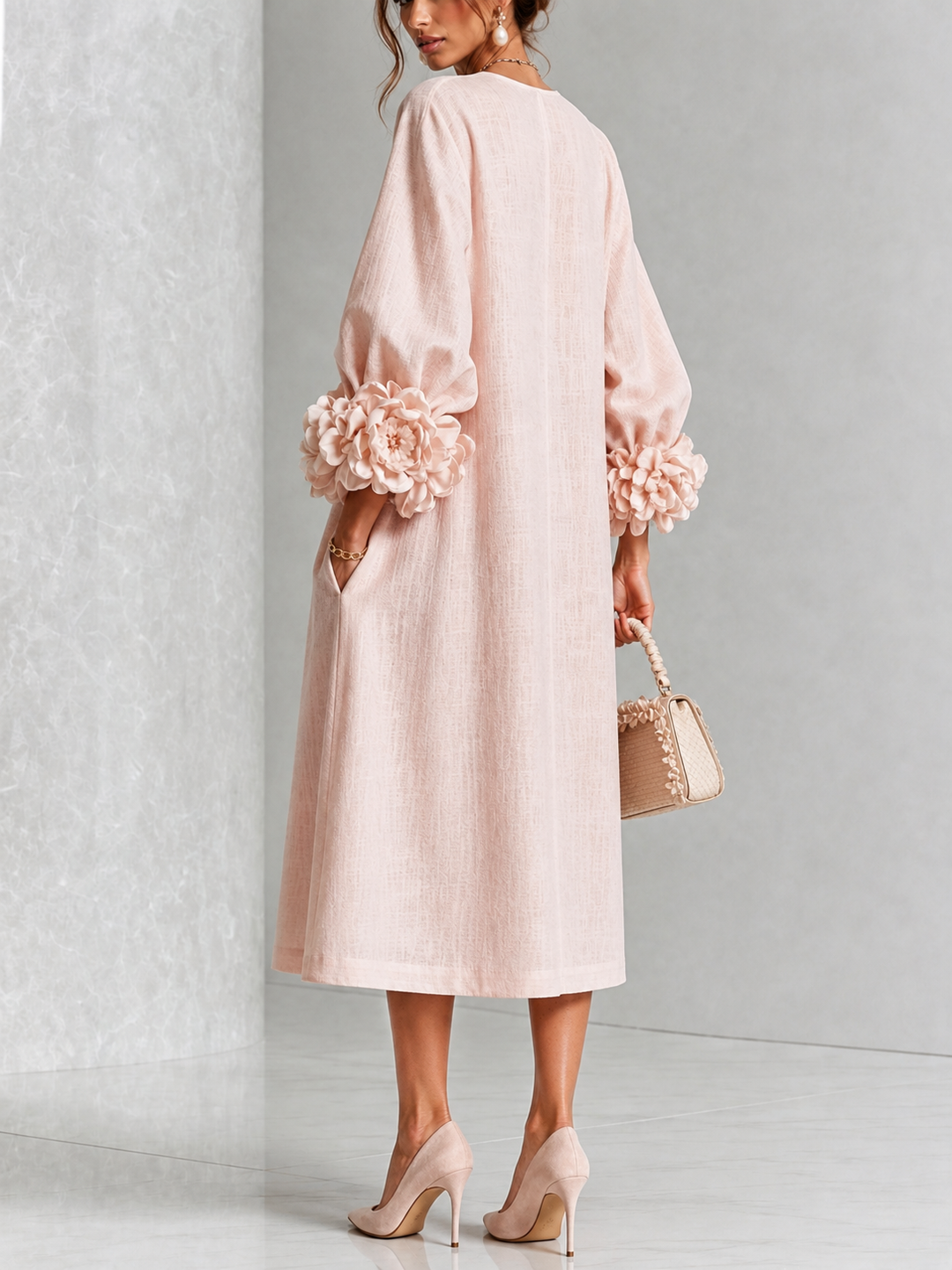 Rosetta | Women's Floral-Cuff Buttoned Midi Dress