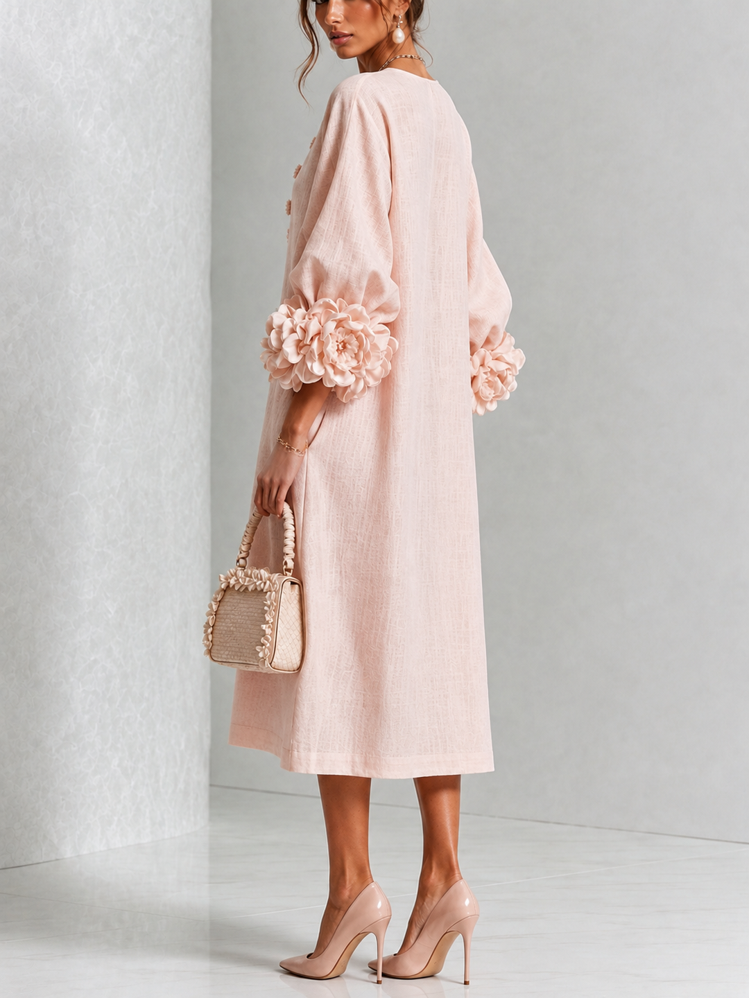 Rosetta | Women's Floral-Cuff Buttoned Midi Dress