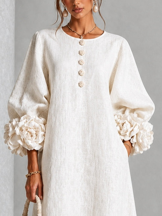 Henrietta | Women's Floral-Cuff Buttoned Midi Dress
