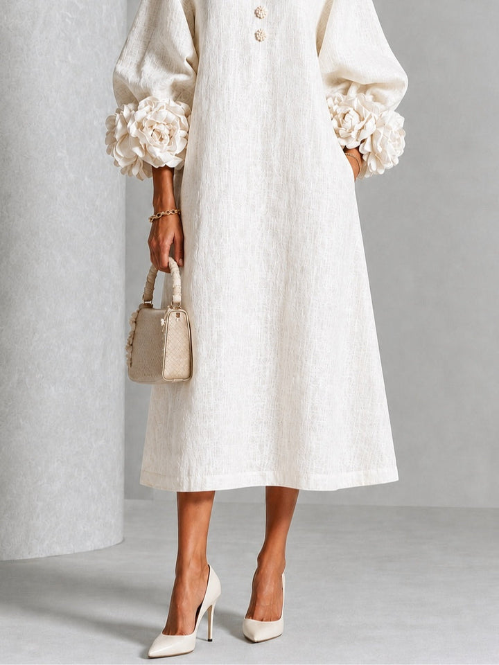 Henrietta | Women's Floral-Cuff Buttoned Midi Dress