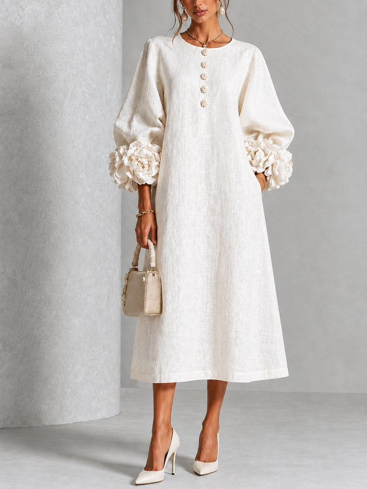 Henrietta | Women's Floral-Cuff Buttoned Midi Dress