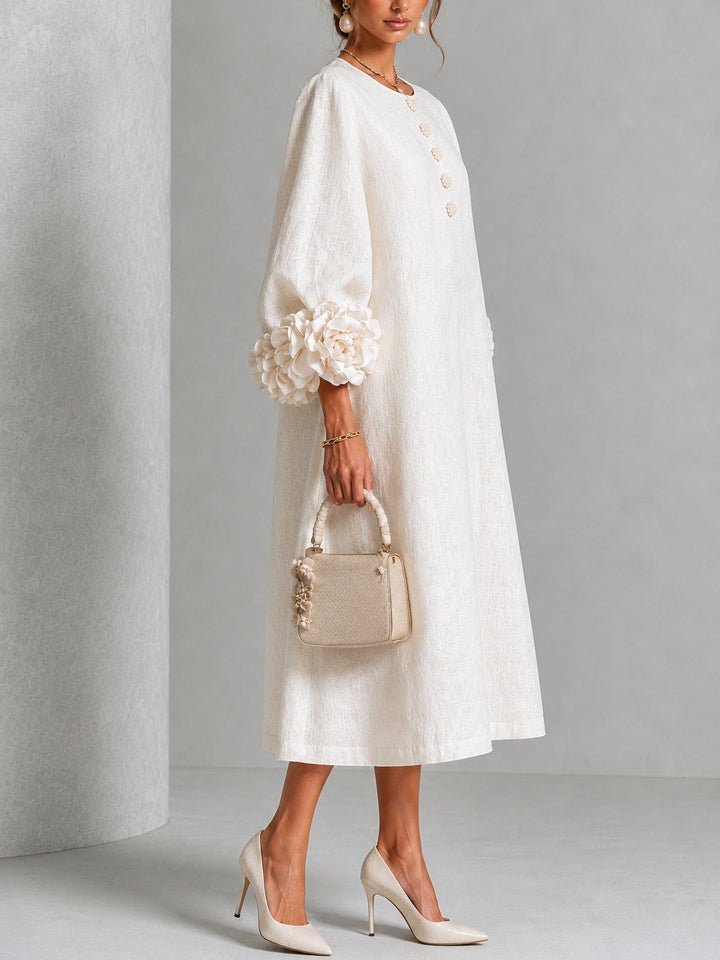 Henrietta | Women's Floral-Cuff Buttoned Midi Dress