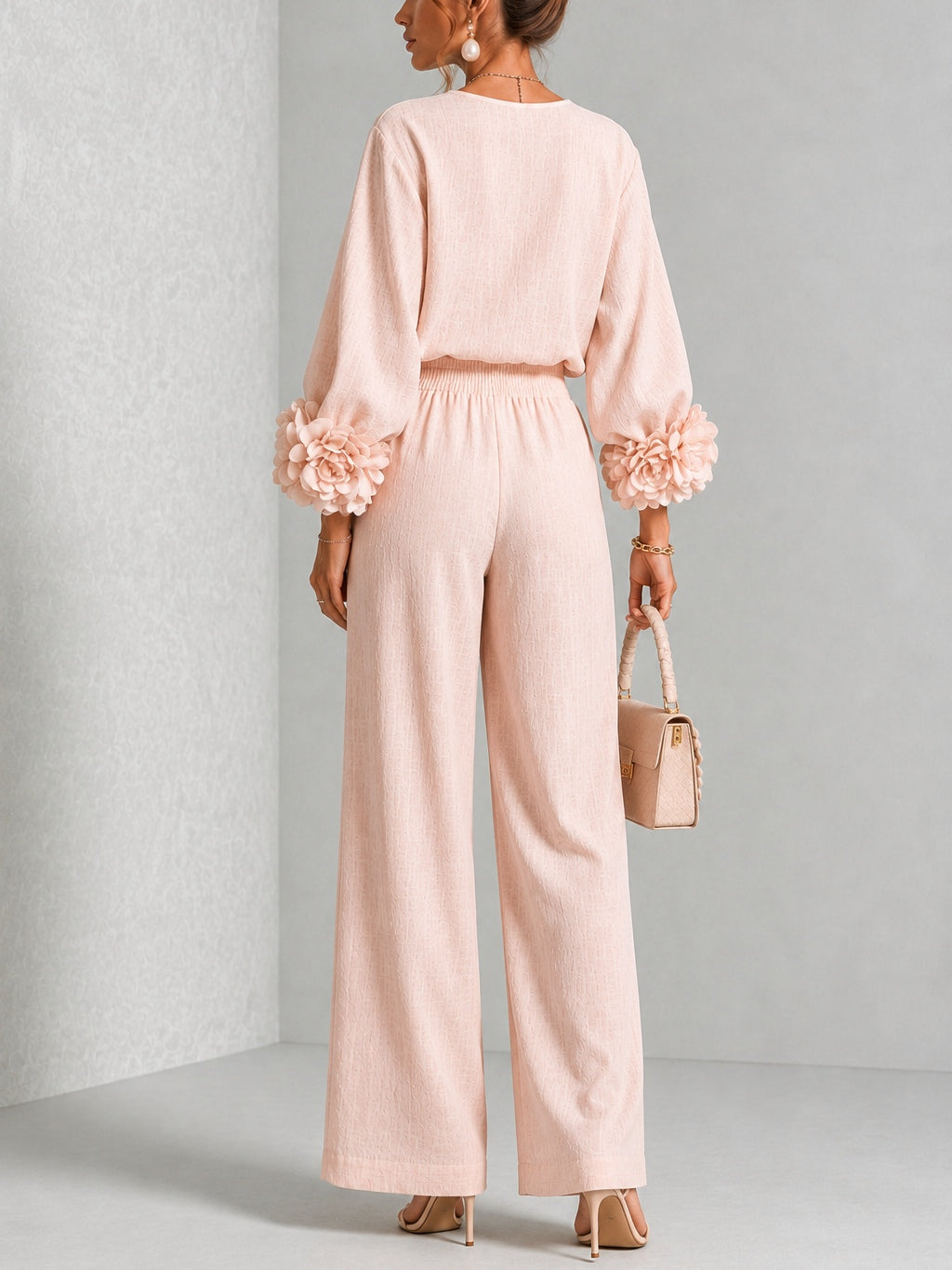 Fiorella | Women's Floral-Cuff Long-Sleeve Two-Piece Set