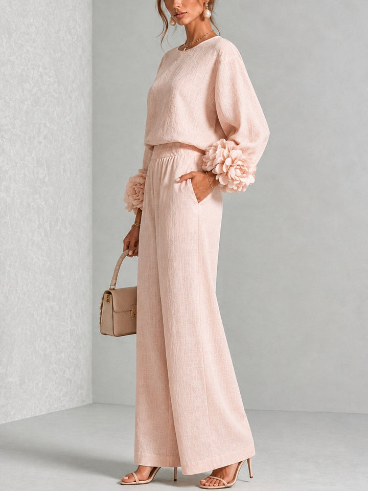 Fiorella | Women's Floral-Cuff Long-Sleeve Two-Piece Set