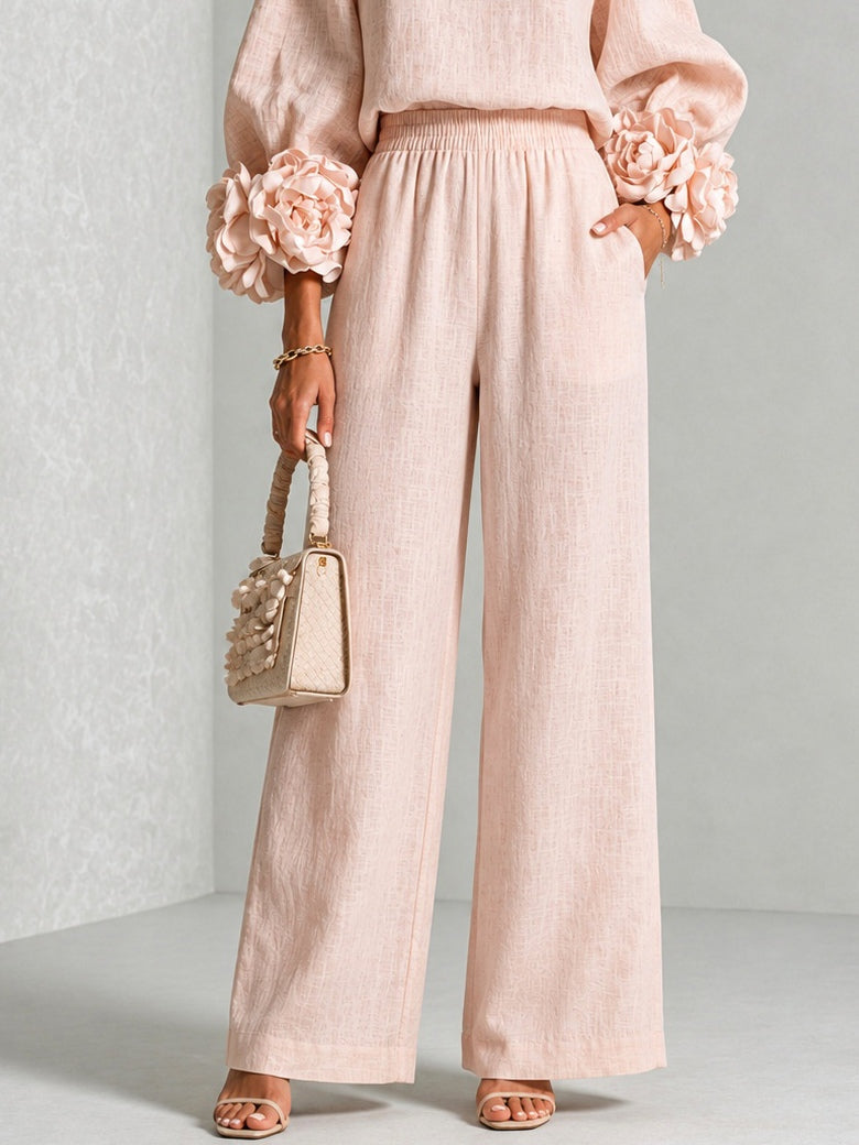 Fiorella | Women's Floral-Cuff Long-Sleeve Two-Piece Set