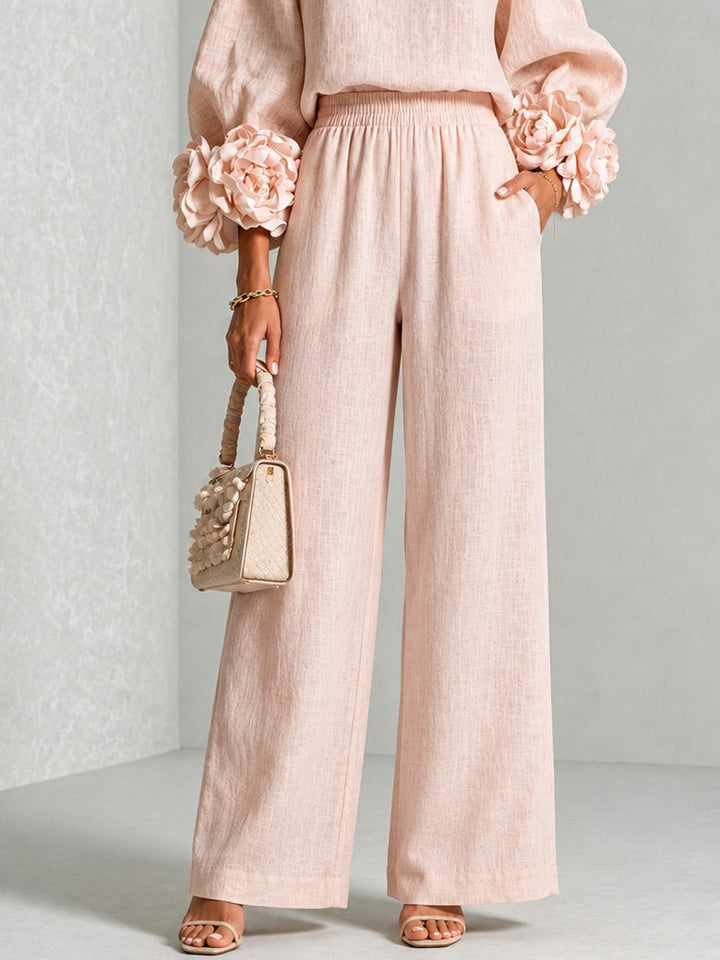 Fiorella | Women's Floral-Cuff Long-Sleeve Two-Piece Set