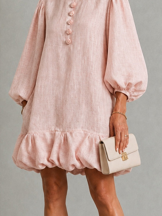 Rosalyn | Women's Floral-Button Puff-Sleeve Mini Dress