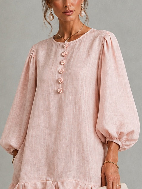 Rosalyn | Women's Floral-Button Puff-Sleeve Mini Dress