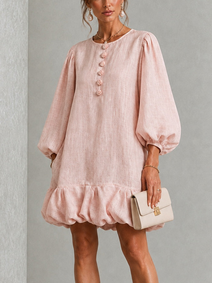 Rosalyn | Women's Floral-Button Puff-Sleeve Mini Dress
