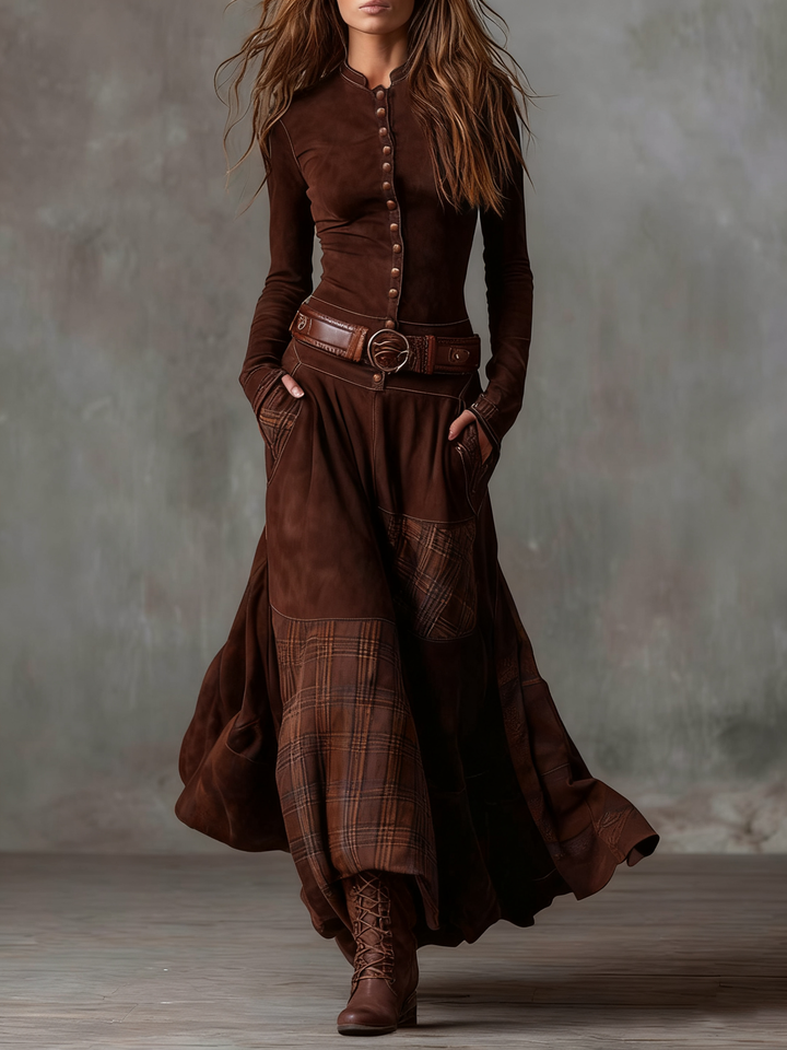 Simone | Women's Suede Maxi Dress with Belt