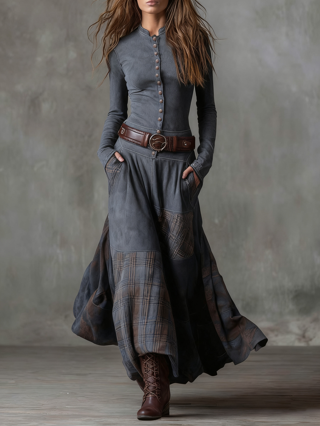 Simone | Women's Suede Maxi Dress with Belt